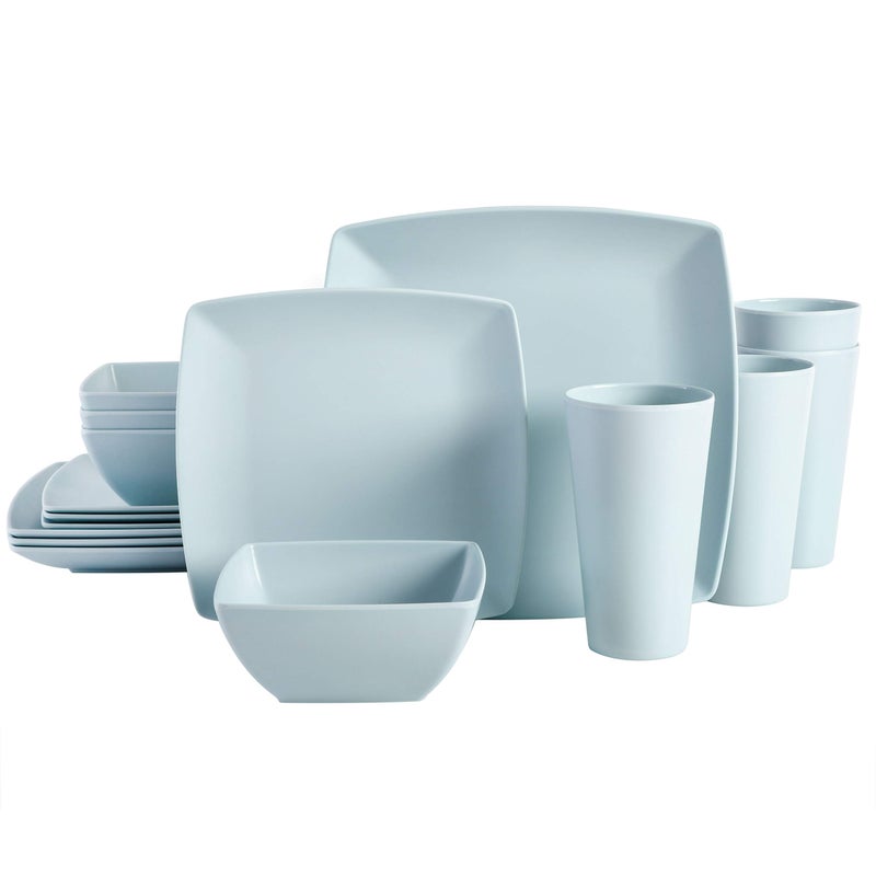 Gibson Home Soho Grayson Square Melamine Dinnerware Set, Service for Four (16pc), Mint - Image 1